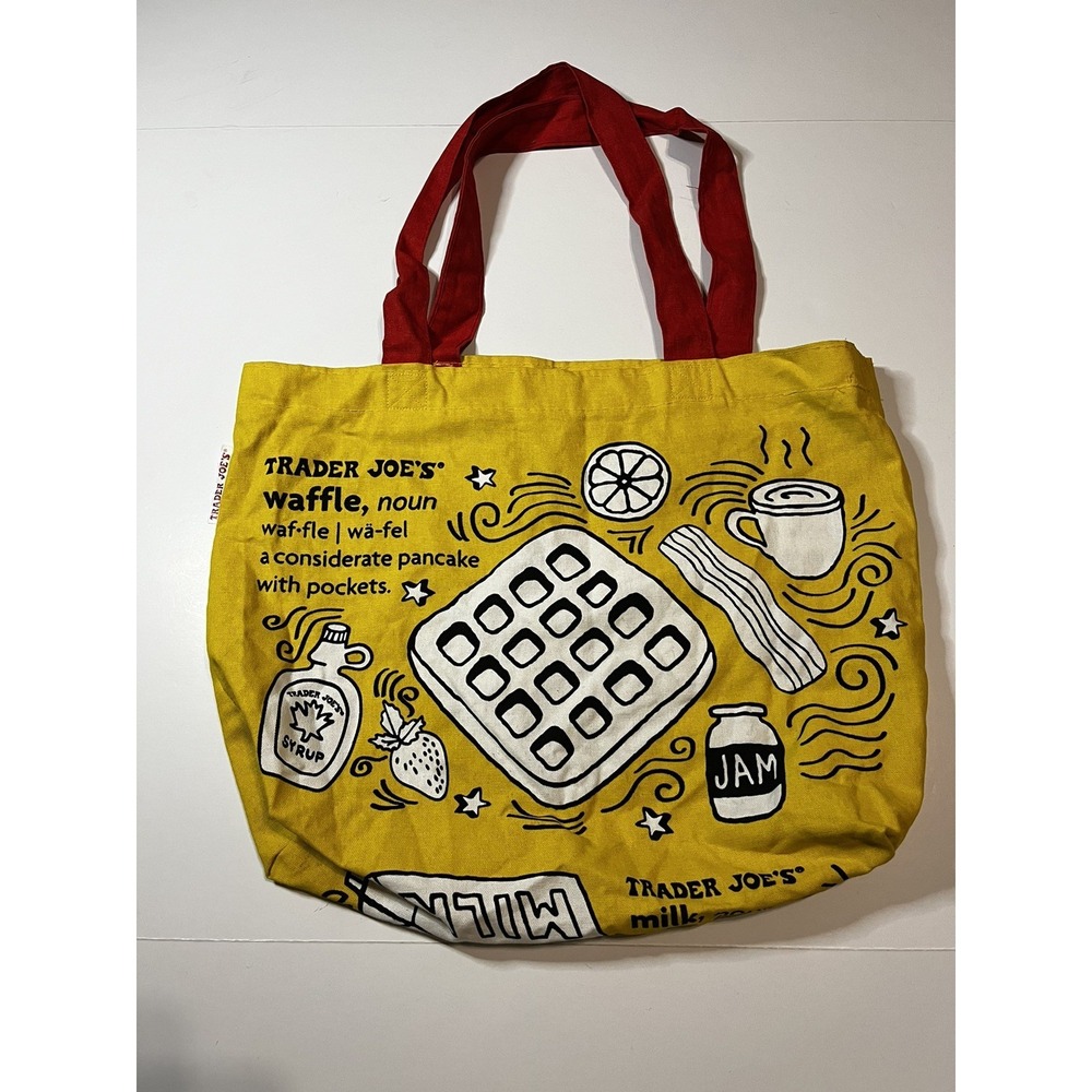 Trader Joe's Waffle Shopping Tote Bag Reusable Grocery Shoulder Bag